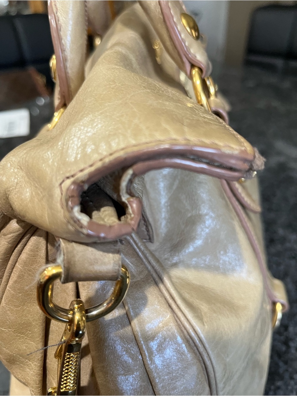 Miu Miu Metallic Beige Leather Satchel with Gold Hardware - Picture 7 of 11